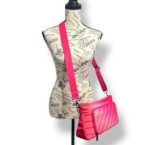 Think Royln Bank Street XL Puffer Crossbody w/ Pouch Bundle Fuchsia Ombre Pink